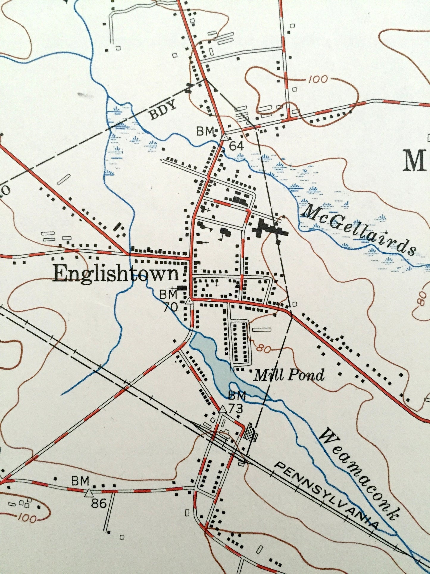 Antique Freehold, New Jersey 1953 US Geological Survey Topographic Map – Manalapan, Marlboro, Madison, Englishtown, Millhurst Gordons Corner