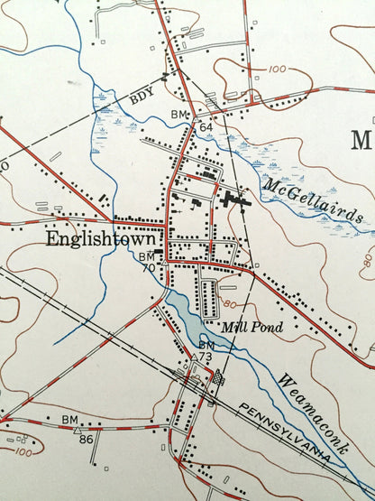 Antique Freehold, New Jersey 1953 US Geological Survey Topographic Map – Manalapan, Marlboro, Madison, Englishtown, Millhurst Gordons Corner