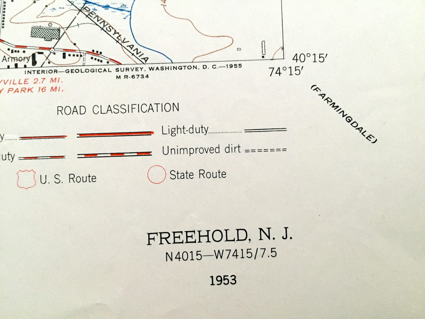 Antique Freehold, New Jersey 1953 US Geological Survey Topographic Map – Manalapan, Marlboro, Madison, Englishtown, Millhurst Gordons Corner