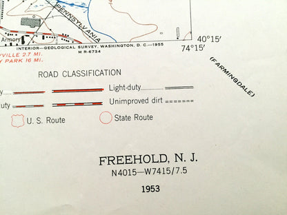 Antique Freehold, New Jersey 1953 US Geological Survey Topographic Map – Manalapan, Marlboro, Madison, Englishtown, Millhurst Gordons Corner