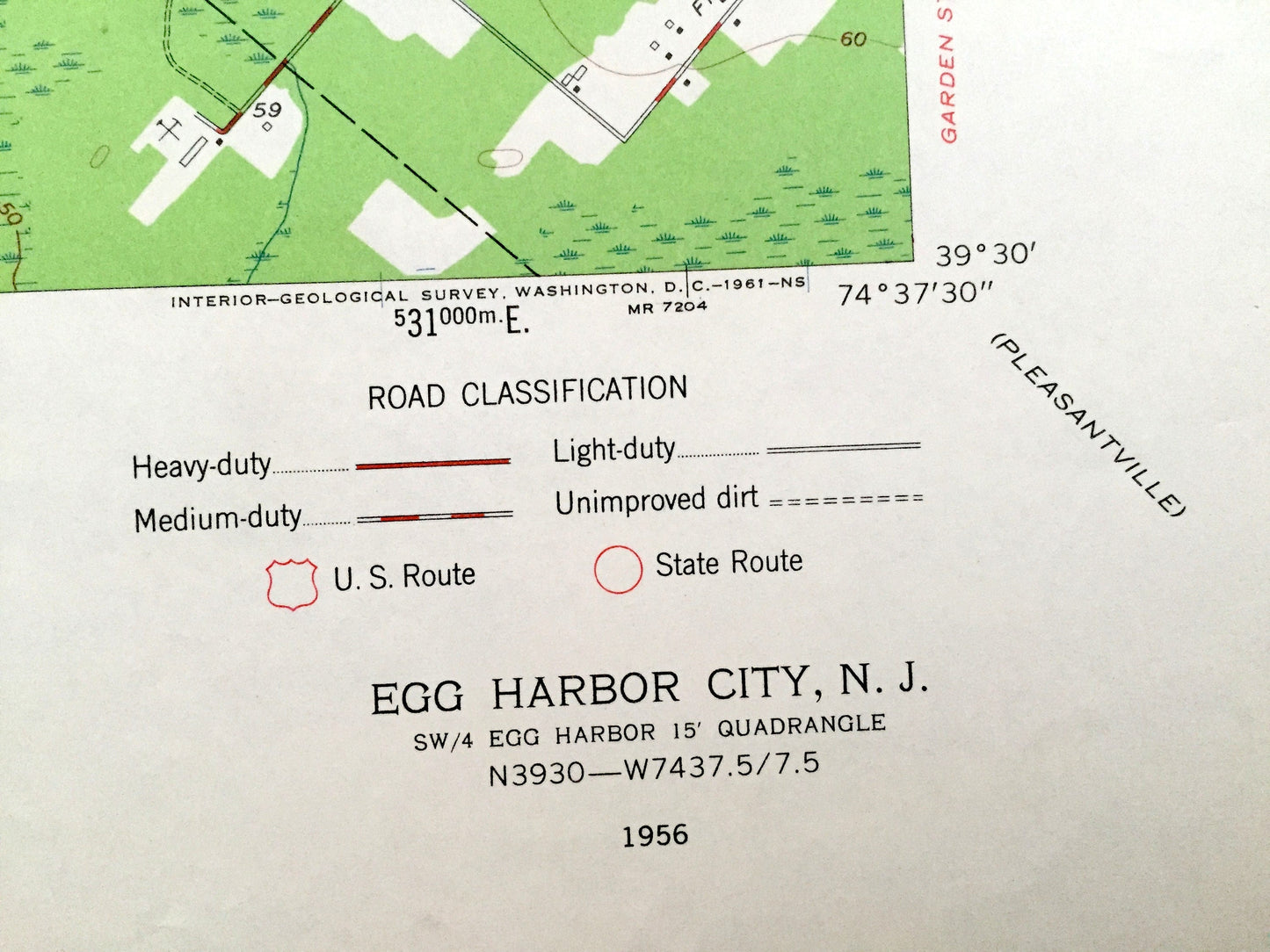 Antique Egg Harbor City, New Jersey 1956 US Geological Survey Topographic Map —  Hamilton, Mullica, Galloway, Devonshire, Elwood
