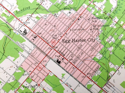 Antique Egg Harbor City, New Jersey 1956 US Geological Survey Topographic Map —  Hamilton, Mullica, Galloway, Devonshire, Elwood