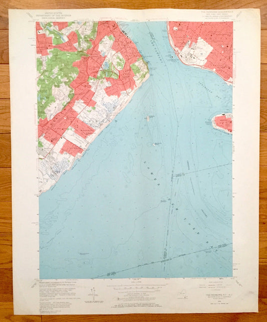 Antique The Narrows, New York 1955 US Geological Survey Topographic Map – Brooklyn, Coney Island, Staten Island, Richmond, New Dorp, NY