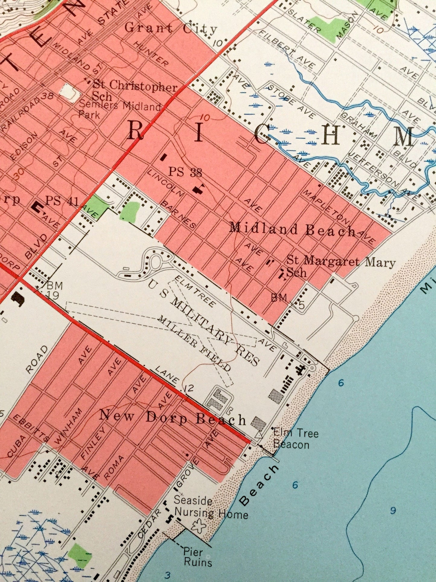 Antique The Narrows, New York 1955 US Geological Survey Topographic Map – Brooklyn, Coney Island, Staten Island, Richmond, New Dorp, NY