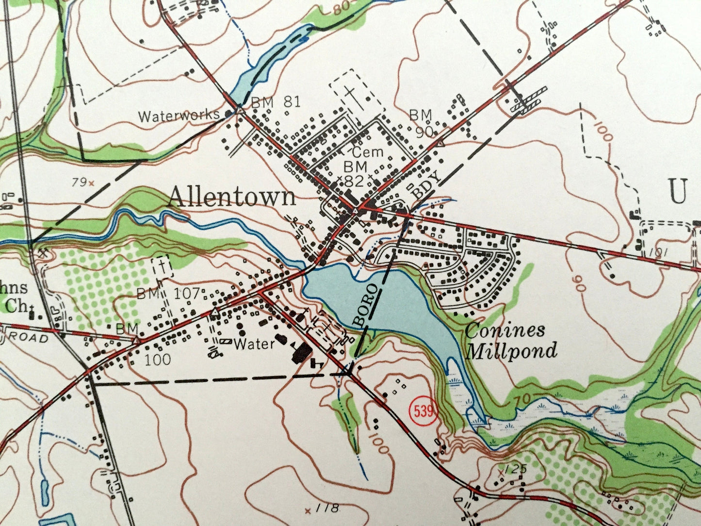 Antique Allentown, New Jersey 1957 US Geological Survey Topographic Map – Washington, East Windsor, Millstone, Upper Freehold, Hamilton, NJ