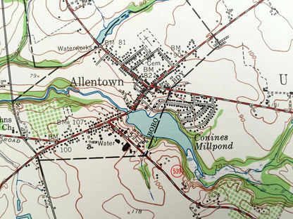 Antique Allentown, New Jersey 1957 US Geological Survey Topographic Map – Washington, East Windsor, Millstone, Upper Freehold, Hamilton, NJ