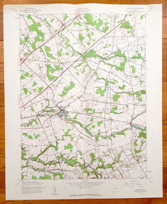 Antique Allentown, New Jersey 1957 US Geological Survey Topographic Map – Washington, East Windsor, Millstone, Upper Freehold, Hamilton, NJ
