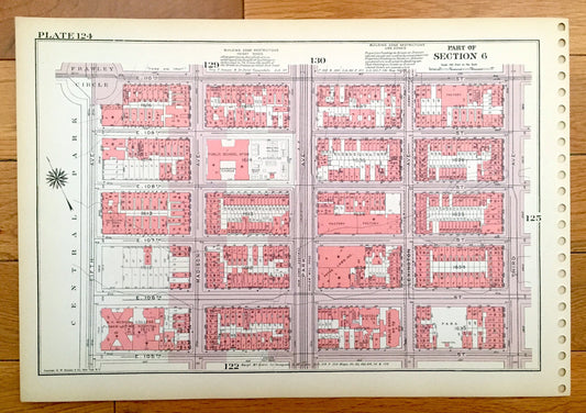 Antique Manhattan, New York City Map from Bromley's 1955 Manhattan Land Book – Harlem, Upper East Side, Central Park, Frawley Circle, NYC NY