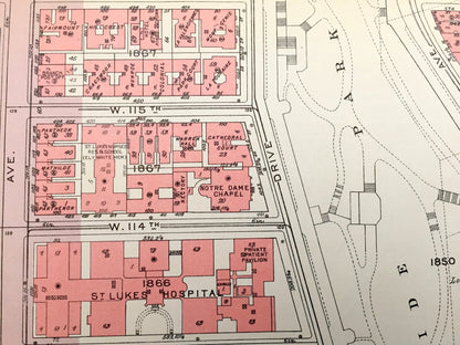 Antique Manhattan, New York City Map from Bromley's 1955 Manhattan Land Book – Morningside Heights, Manhattan Valley Central Park Harlem NYC