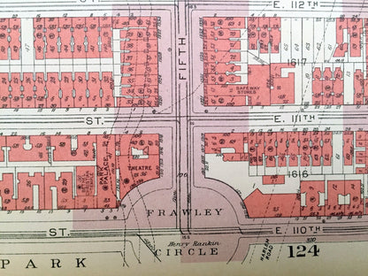 Antique Manhattan, New York City Map from Bromley's 1955 Manhattan Land Book – Harlem, Central Park, Stephen Foster Houses, Frawley NYC NY