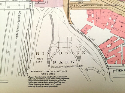 Antique Manhattan, New York City Map from Bromley's 1955 Manhattan Land Book – Harlem Riverside Park Morningside Heights Manhattanville NYC