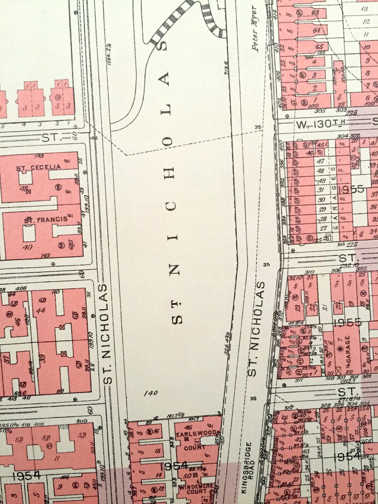 Antique Manhattan, New York City Map from Bromley's 1955 Manhattan Land Book – Manhattanville, Hamilton Heights St Nicholas Park CUNY Harlem