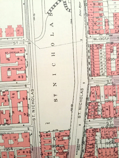 Antique Manhattan, New York City Map from Bromley's 1955 Manhattan Land Book – Manhattanville, Hamilton Heights St Nicholas Park CUNY Harlem