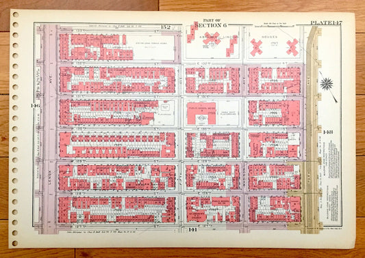 Antique Manhattan, New York City Map from Bromley's 1955 Manhattan Land Book – East Harlem, Harlem River, Park Avenue, Lexington Ave, NYC NY