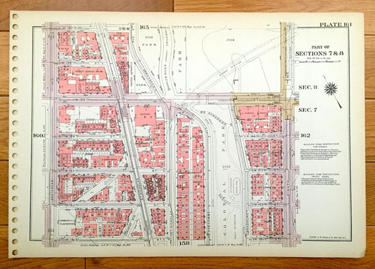 Antique Manhattan, New York City Map from Bromley's 1955 Manhattan Land Book – Harlem, Hamilton, Washington Heights Jackie Robinson Park NYC