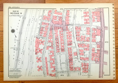 Antique Manhattan, New York City Map from Bromley's 1955 Manhattan Land Book – Hudson Heights, Fort George, Washington Park, Uptown, NYC NY