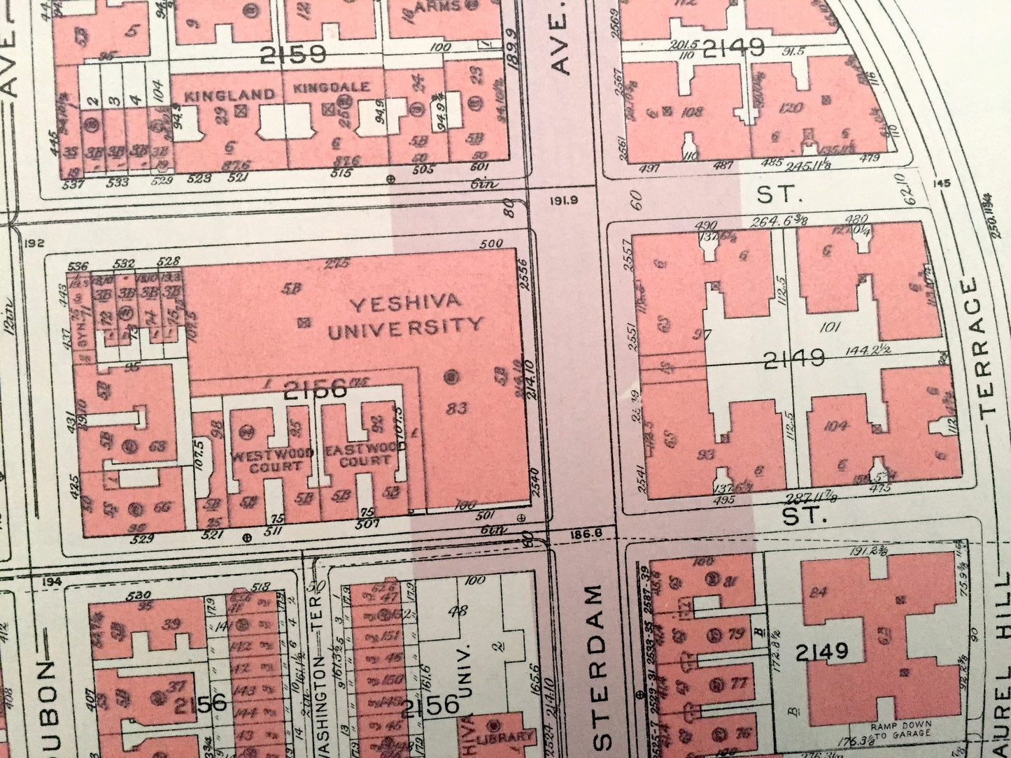 Antique Manhattan, New York City Map from Bromley's 1955 Manhattan Land Book – Fort George, Hudson Heights Tryon Park Riverside Drive NYC NY