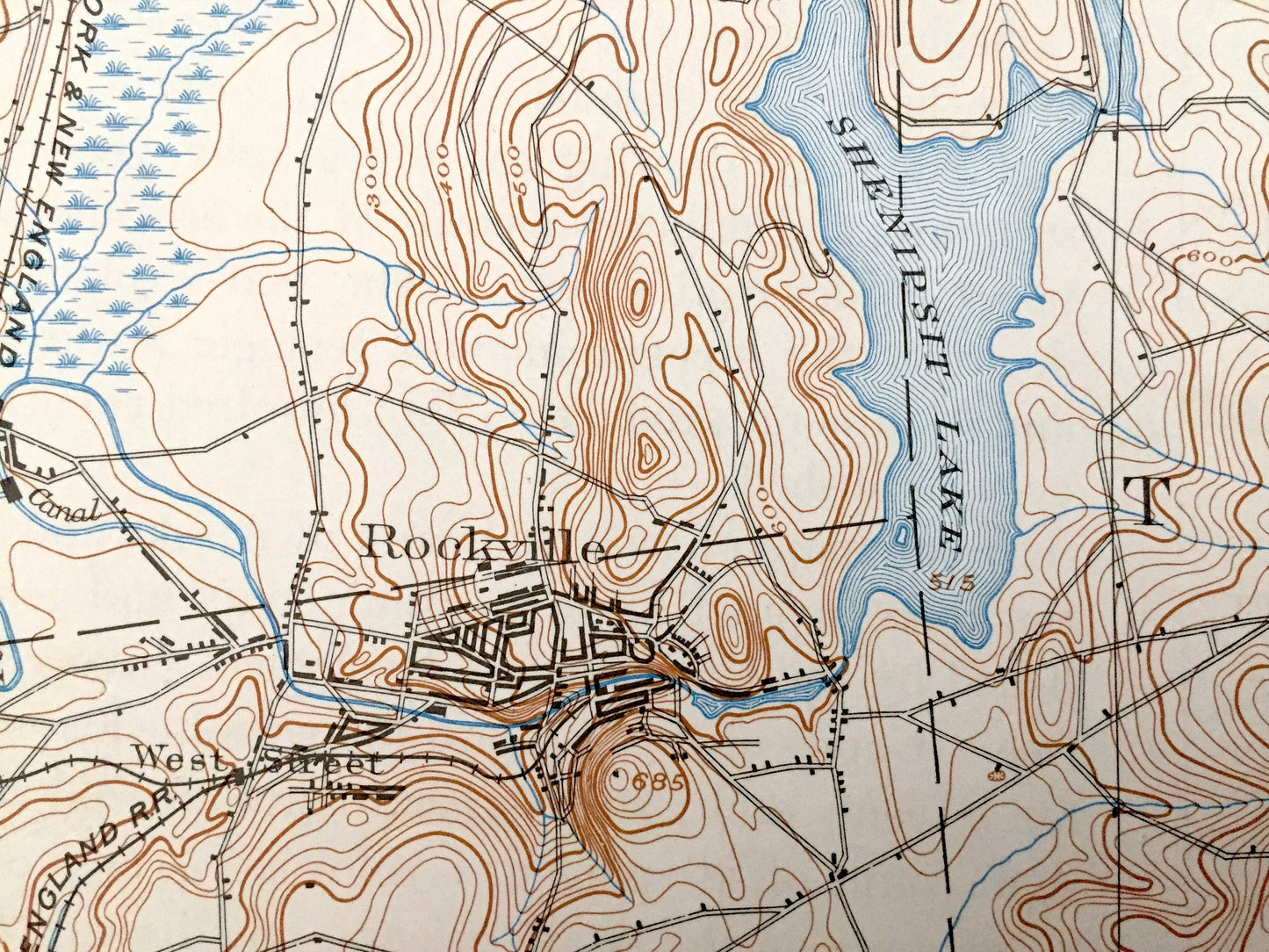 Antique Tolland, Connecticut 1892 US Geological Survey Topographic Map – Rockville, Coventry, Ellington, Somers, Stafford Springs, CT, Conn