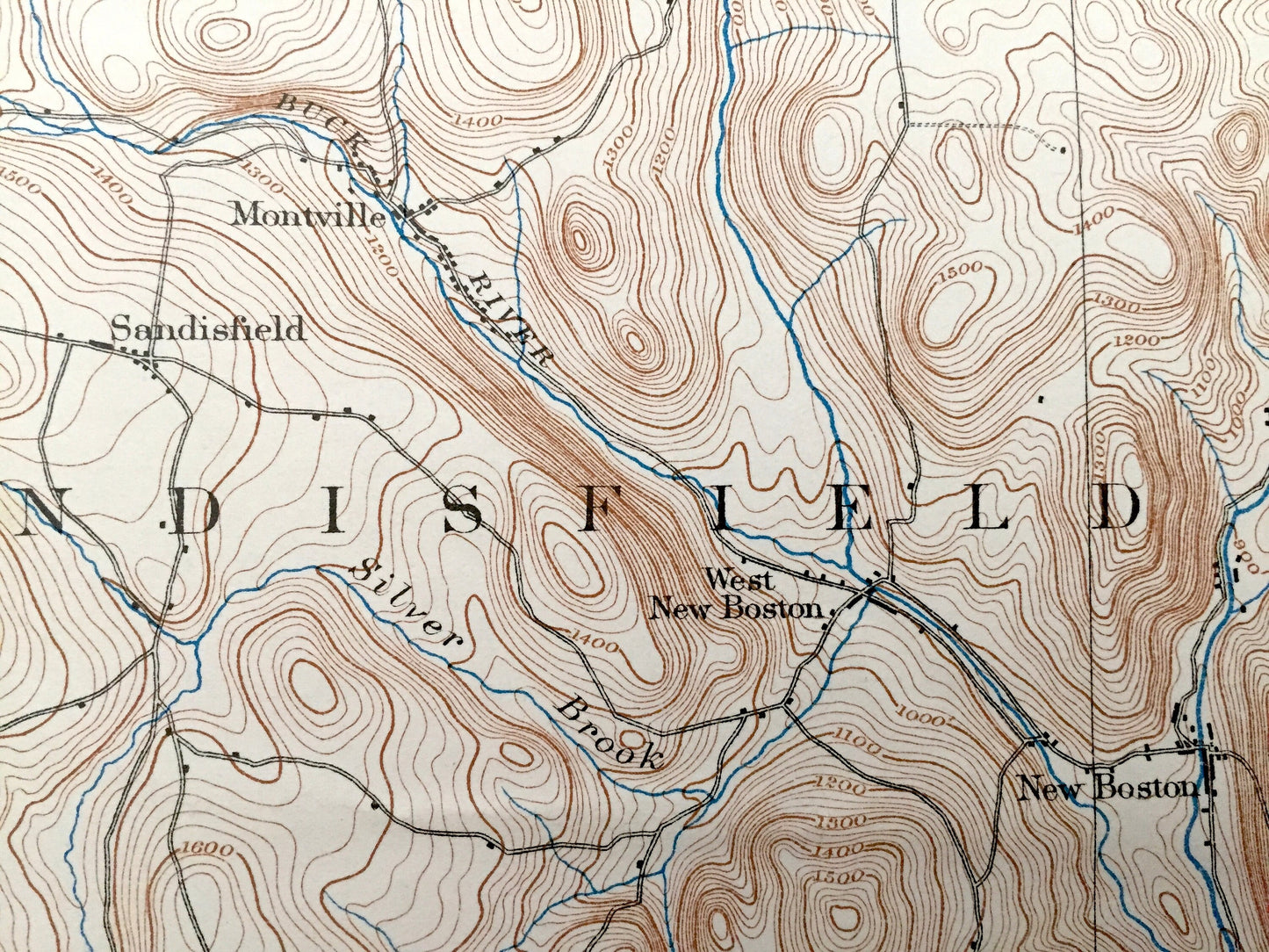 Antique Sandisfield, Massachusetts 1897 US Geological Survey Topographic Map – Otis, Monterey, New Marlboro, Tolland, Norfolk, Connecticut