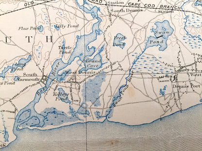 Antique Yarmouth, Massachusetts 1893 US Geological Survey Topographic Map — Cape Cod Bay, Dennis Port, Brewster, Harwich Port, Chatham, MA