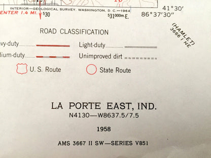 Antique La Porte, Indiana 1958 US Geological Survey Topographic Map – Kankakee, Scipio, Pleasant, Noble, Washington, Kingsbury Ordnance, IN