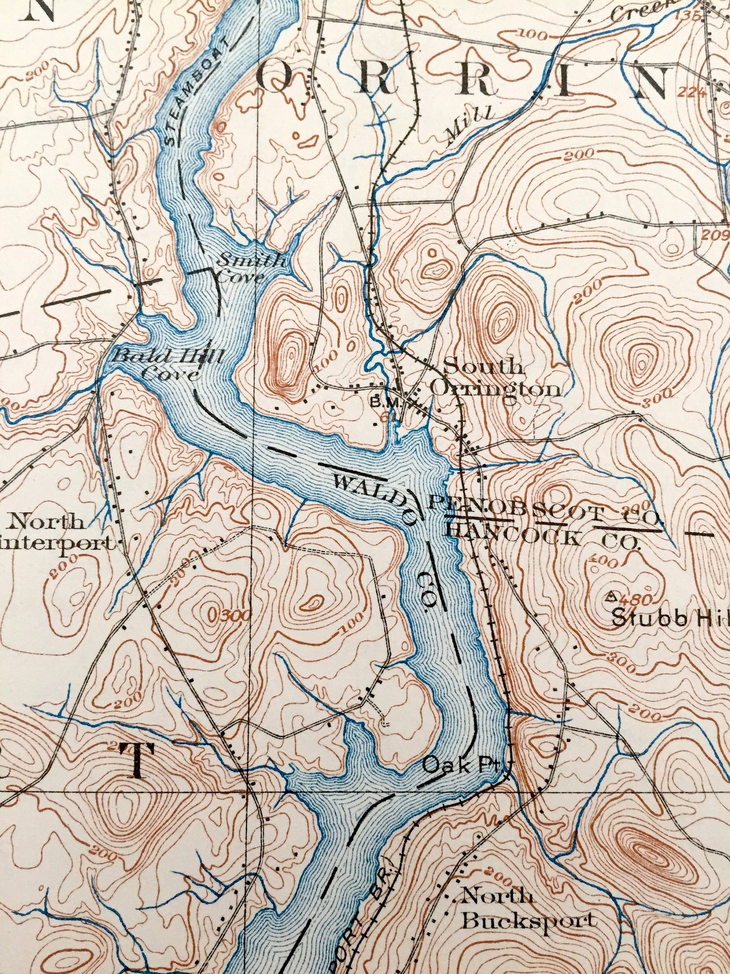 Antique Bucksport, Maine 1902 US Geological Survey Topographic Map – Penobscot River, Prospect, Orrington, Winterport, Frankfort, Swanville