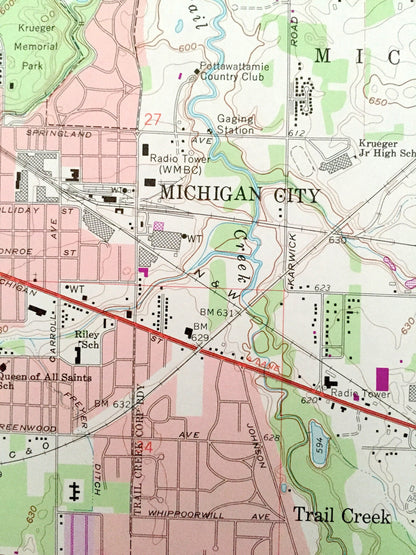 Antique Michigan City, Indiana 1969 US Geological Survey Topographic Map – Michigan, Springfield, Coolspring, Center, La Porte County