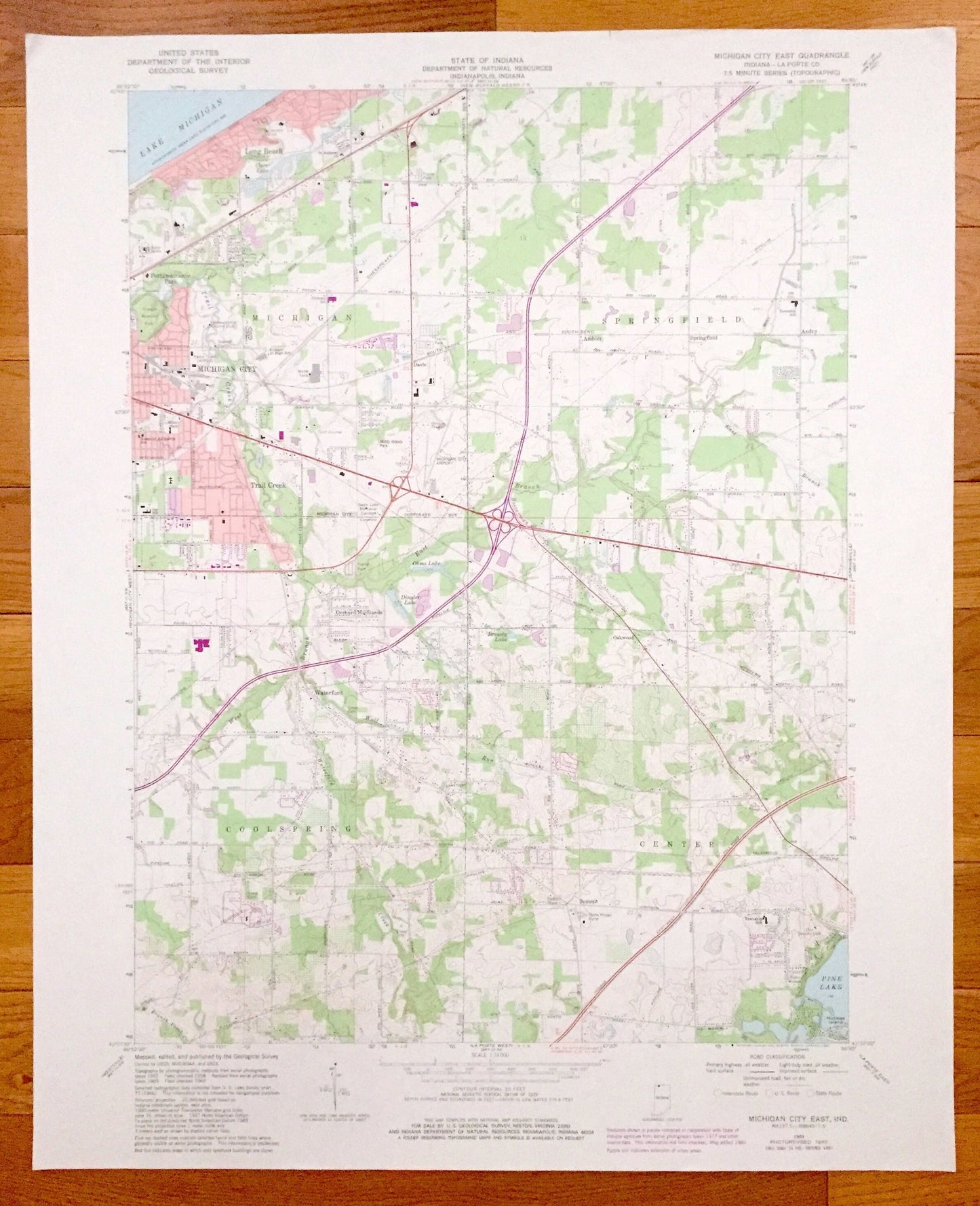 Antique Michigan City, Indiana 1969 US Geological Survey Topographic Map – Michigan, Springfield, Coolspring, Center, La Porte County