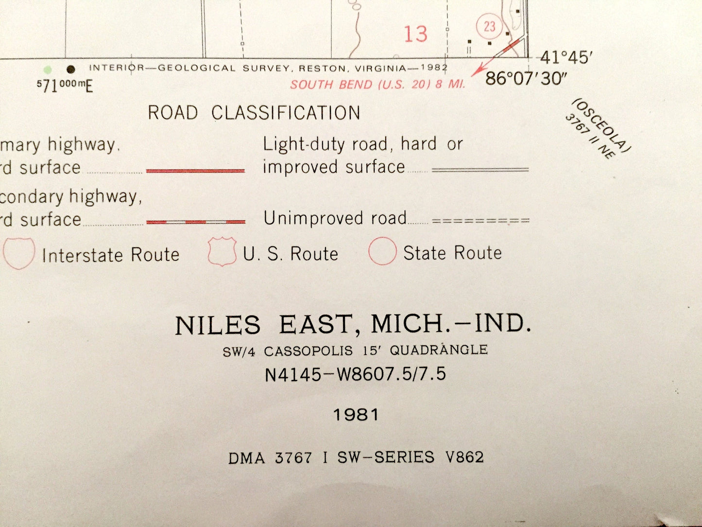 Antique Niles, Indiana 1981 US Geological Survey Topographic Map – Cass, Berrien County, Howard, Milton, Barron Lake, & Clay, Harris, IN