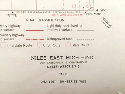 Antique Niles, Indiana 1981 US Geological Survey Topographic Map – Cass, Berrien County, Howard, Milton, Barron Lake, & Clay, Harris, IN