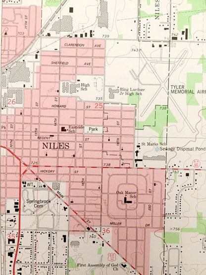 Antique Niles, Indiana 1981 US Geological Survey Topographic Map – Cass, Berrien County, Howard, Milton, Barron Lake, & Clay, Harris, IN