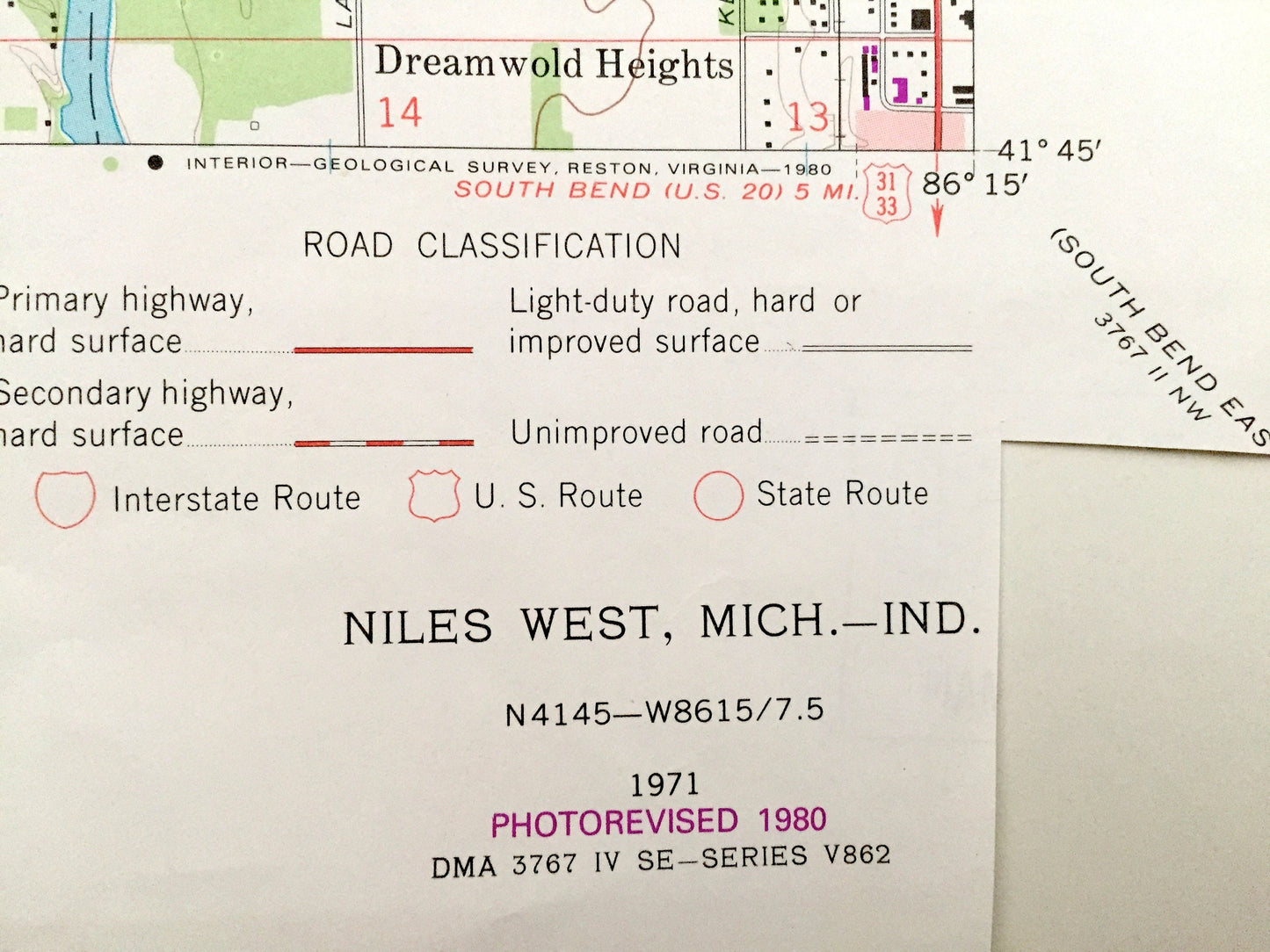 Antique Niles, Indiana 1971 US Geological Survey Topographic Map – Buchanan, Bertrand, Berrien County, St. Joseph County, Indiana, German IN