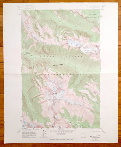 Antique Mt. Logan, Washington 1963 US Geological Survey Topographic Map – North Cascades, Mt Baker, Ragged Ridge, Red Mountain, Glaciers