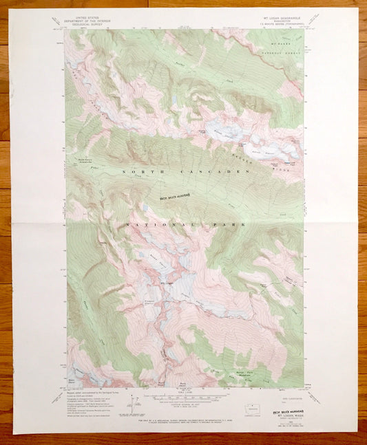 Antique Mt. Logan, Washington 1963 US Geological Survey Topographic Map – North Cascades, Mt Baker, Ragged Ridge, Red Mountain, Glaciers
