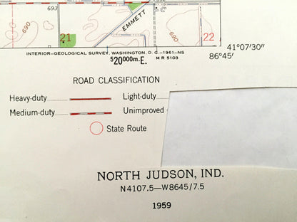 Antique North Judson, Indiana 1959 US Geological Survey Topographic Map – Railroad, Wayne, Cass, Rich Grove, Starke, Pulaski County, IN