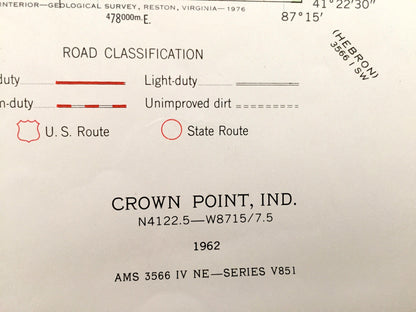 Antique Crown Point, Indiana 1962 US Geological Survey Topographic Map – Ross, Center, Winfield, Merrillville, Ainsworth, Lake County