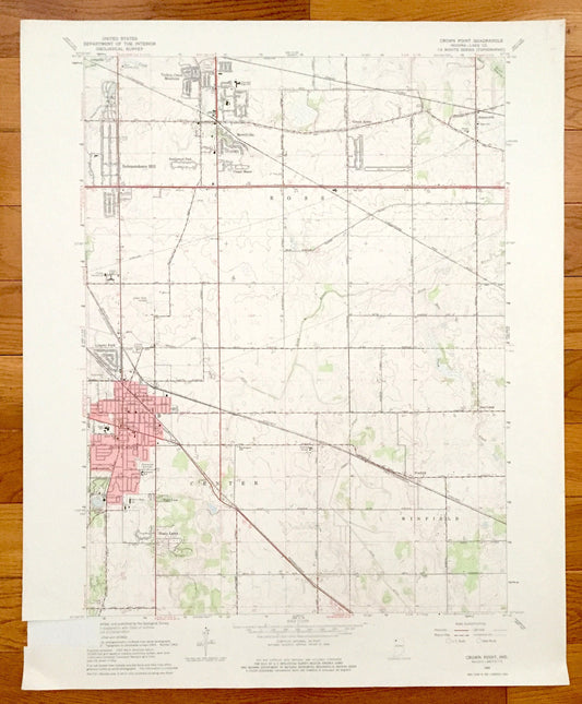 Antique Crown Point, Indiana 1962 US Geological Survey Topographic Map – Ross, Center, Winfield, Merrillville, Ainsworth, Lake County
