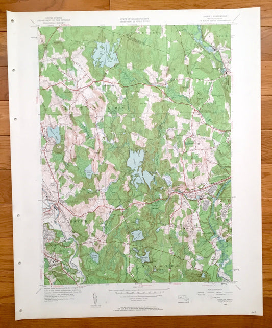 Antique Shirley, Massachusetts 1950 US Geological Survey Topographic Map – Lancaster, Leominster, Lunenburg, Townsend, Groton, Fort Devens