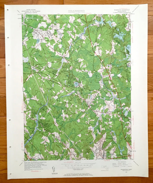 Antique Wilmington, Massachusetts 1950 US Geological Survey Topographic Map – Andover, Billerica, Tewksbury, Burlington, Reading, Woburn