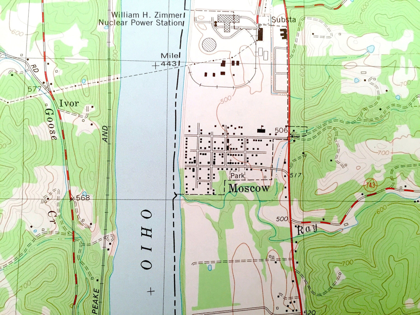 Antique Moscow, Ohio & Willow Grove, Kentucky 1981 US Geological Survey Topographic Map – Washington, Johnsville, Carntown, Bradford, OH KY