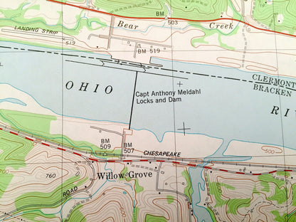 Antique Moscow, Ohio & Willow Grove, Kentucky 1981 US Geological Survey Topographic Map – Washington, Johnsville, Carntown, Bradford, OH KY