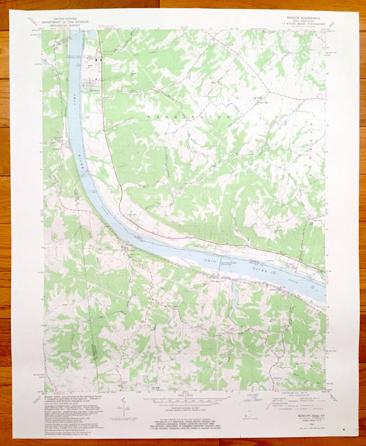 Antique Moscow, Ohio & Willow Grove, Kentucky 1981 US Geological Survey Topographic Map – Washington, Johnsville, Carntown, Bradford, OH KY