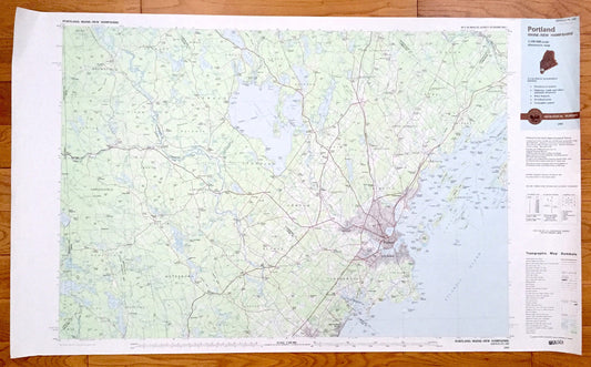 Antique Portland, Maine 1985 US Geological Survey Topographic Map – Sebago Lake, Scarborough, Falmouth, Yarmouth, Freeport, Brunswick, ME