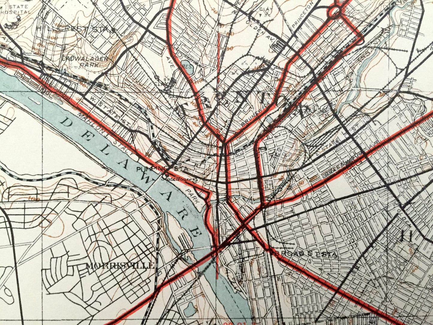 Antique New Jersey & Pennsylvania 1913 Dept of Economic Development Topographic Map – Trenton Burlington Mercer Hunterdon Philadelphia NJ PA
