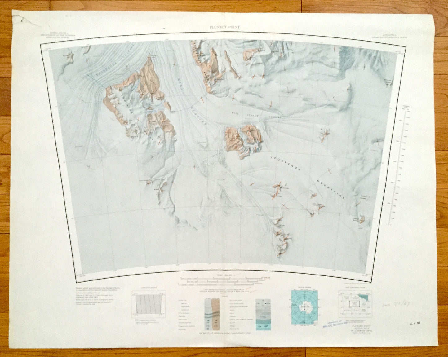 Antique Plunket Point, Antarctica 1965 US Geological Survey Topographic Map – Grosvenor Mountains, Dominion Range, Shackleton Ice Falls