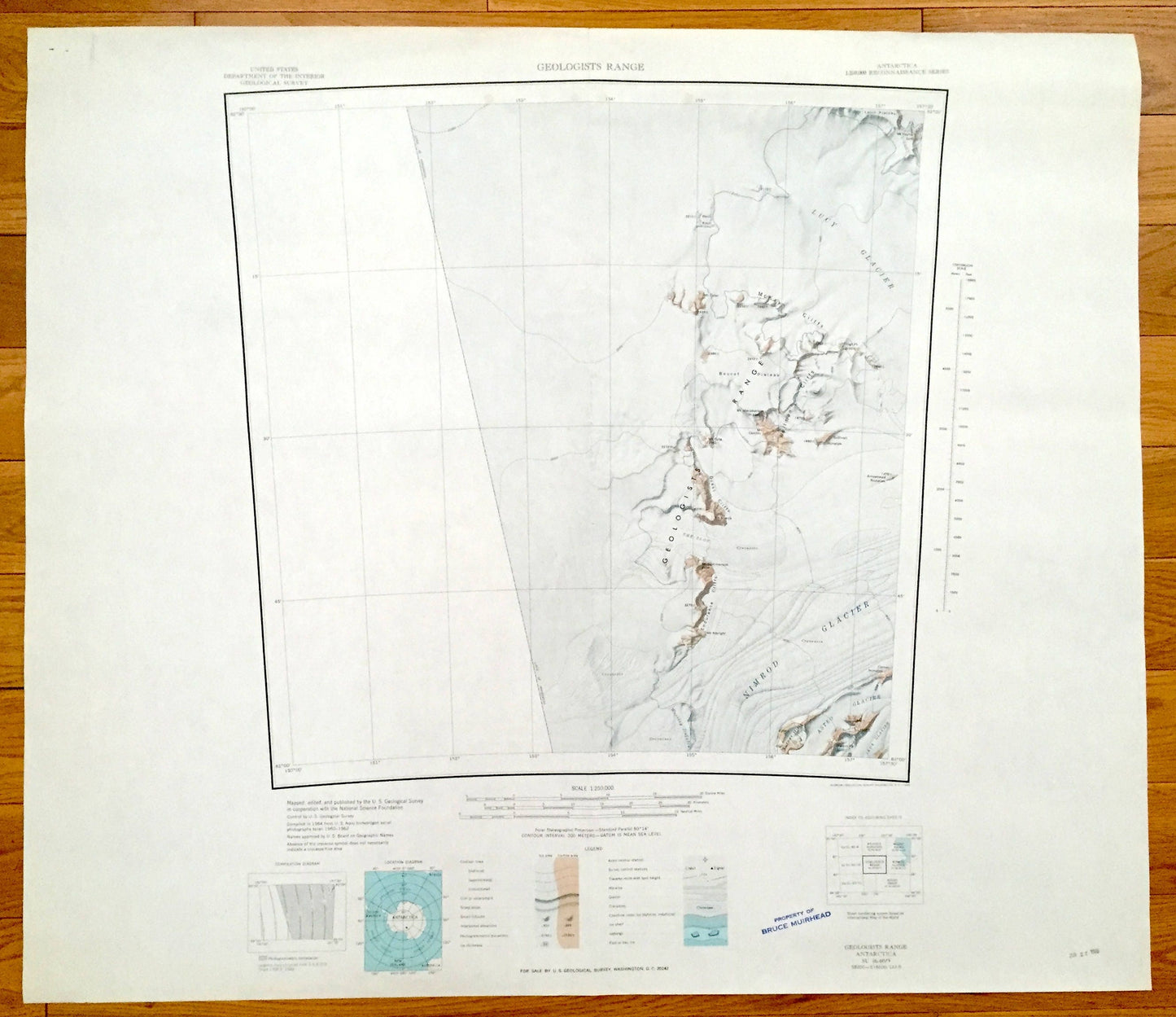 Antique Geologists Range, Antarctica 1964 US Geological Survey Topographic Map – Nimrod Glacier, McKay Cliffs, Wllman Cliffs, Endurance