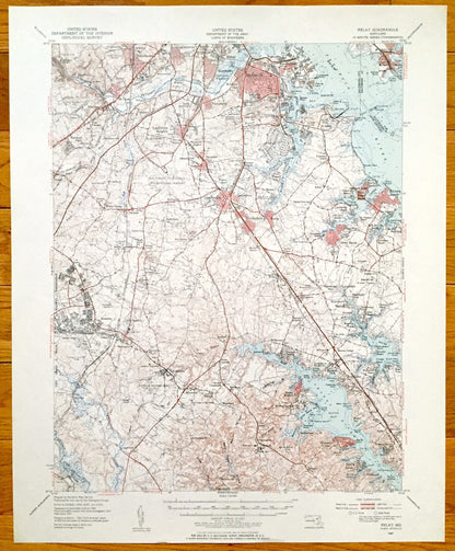 Antique Relay, Maryland 1947 US Geological Survey Topographic Map – Baltimore, Brooklyn, Anne Arundel, Patapsco, Magothy & Severn Rivers MD