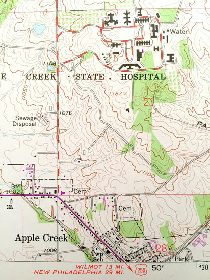 Antique Orrville, Ohio 1961 US Geological Survey Topographic Map – East Union, Green, Smithville, Weilersville, Apple Creek, Sugar Creek