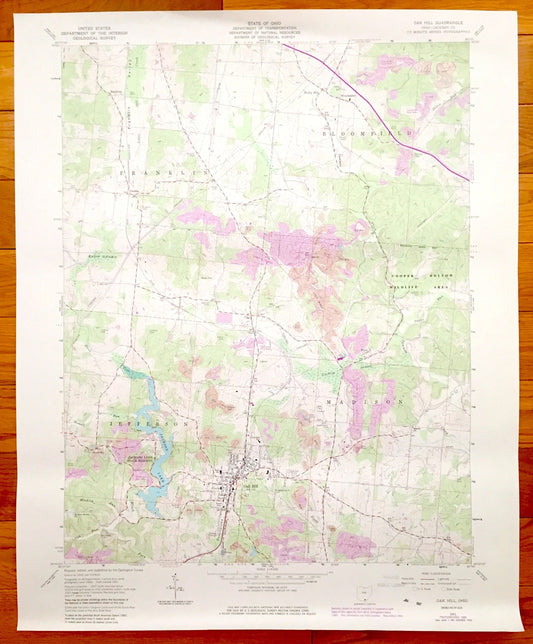 Antique Oak Hill, Ohio 1961 US Geological Survey Topographic Map – Jackson County, Franklin, Jefferson, Madison, Bloomfield, Pyro, Lake, OH