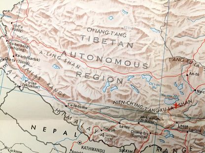 Antique 1960s China Map – Communist, Tibet, Burma, Mongolia, Soviet Union, North, South Korea, Taiwan, Hong Kong, Nepal, India, Bhutan, Asia